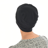 Cotton Beanie Gathered on Side | Black