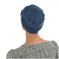 Cotton Beanie Gathered on Side  | Denim Blue