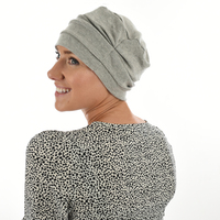 Cotton Beanie Gathered on Side | Grey - Light Grey