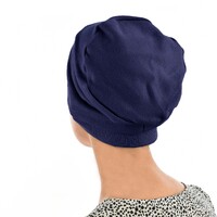 Cotton Beanie Gathered on Side | Navy Blue