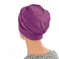 Cotton Beanie Gathered on Side | Plum Purple