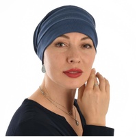 Stitch Striped Cotton Chemo Slip on Beanie | Grey - Slate Grey Denim Blue