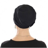 Dual Flower Pleated Cotton Beanie | Black
