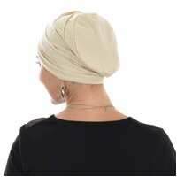 Dual Flower Pleated Cotton Beanie | Beige