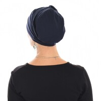 Dual Flower Pleated Cotton Beanie | Blue - Navy Blue / Dark Blue