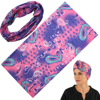 Jersey Cotton Beanie  NAVY with Seamless Headband | Option 7 | M/L Pink and Blue Paisley Print