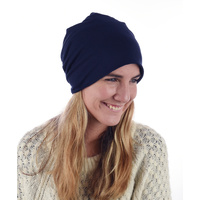 Jersey Cotton Slip-on Slouch Beanie  | Blue - Navy Blue / Dark Blue | M/L