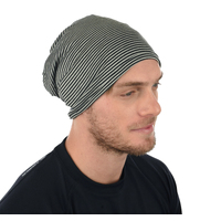 Jersey Cotton Slouch Beanie Striped | Light Grey n Black Striped