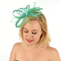 Quadruple Leaf Satin Feather Fascinator | Blue - Cyan Blue / Green Blue