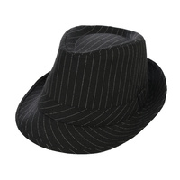 Classic Pinstriped Fedora Hat Black XXS-XL