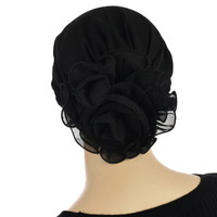 Stretch Chemo Hat with Flower - Olivia | Black