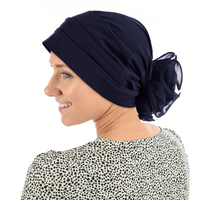 Stretch Chemo Hat with Flower - Olivia | Blue - Navy Blue / Dark Blue