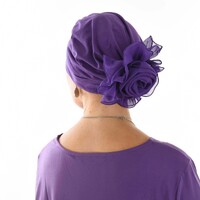 Stretch Chemo Hat with Flower - Olivia | Dark Purple Violet