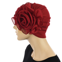 Stretch Chemo Hat with Flower - Olivia | Red - Burnt Red / Deep Red
