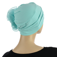 Stretch Chemo Hat with Flower - Olivia | Green - Honeydew Mint Green