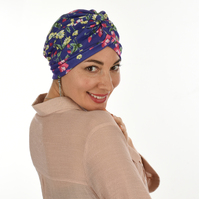 Soft Floral Print Turban | Option 7 | S/M/L | Violet Purple Floral Print