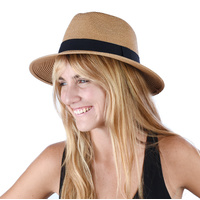 Panama Trilby Sun Hat | Camel / Dark Beige / Tan | 57cm