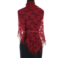 Large Rose Triangle Lace Shawl  | Red - Burnt Red / Deep Red