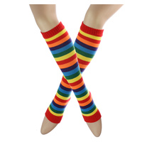 Large View Red Rainbow Leg Warmers