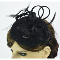 Feather Fascinator Hat with Ribbon | Black