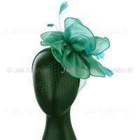 Organza 8 Petaled Fascinator | Emerald Green with Teal Blue Feather