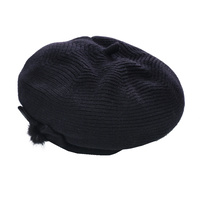 Wool Knit beret Bow on Side | Black