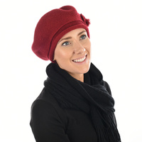 Wool Knit beret Bow on Side | Red - Burnt Red / Deep Red