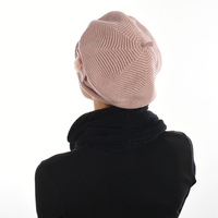 Wool Knit beret Bow on Side | Pink - Dusty Pink