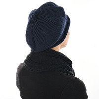 Wool Knit beret Bow on Side | Blue - Navy Blue / Dark Blue