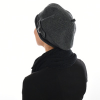 Wool Knit beret Bow on Side | Grey - Dark Grey