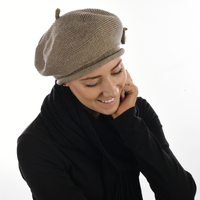 Wool Knit beret Bow on Side | Dark Vanilla / Beige Grey Gray