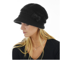 Wide Brim Angora Bakerboy Hat | Black