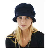 Wide Brim Angora Bakerboy Hat | Blue - Navy Blue / Dark Blue