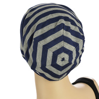 Stretch Sleep Cap with Wide Stripes | Grey & Navy | S/M