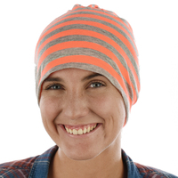 Stretch Sleep Cap with Wide Stripes | Orange & Grey | S/M