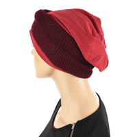 Jersey Cotton beanie n Knit Turban Headband | Maroon & Red | S/M