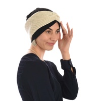 Jersey Cotton beanie n Knit Turban Headband | Beige & Black | S/M
