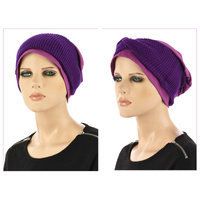 Jersey Cotton beanie n Knit Turban Headband | Plum & Purple | S/M