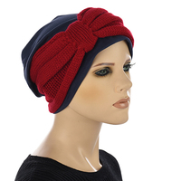 Cotton Beanie and Knit Turban Headband Set | XS/S | Option S3 | Deep Red Band N Navy Beanie