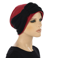 Cotton Beanie and Knit Turban Headband Set | XS/S | Option S6 | Black Band N Deep Red Beanie
