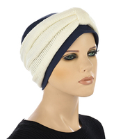 Cotton Beanie and Knit Turban Headband Set | XS/S | Option S7 | White Band N Navy Beanie