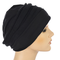 Cotton Beanie and Knit Turban Headband Set | XS/S | Option S9 | Black Band N Black Beanie