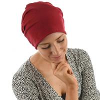 Premium Cotton Slip-on Sleep Cap Beanie | Red - Wine Burgundy | S/M