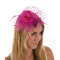 Beaded Crinoline Feather Fascinator  | Pink - Hot Pink