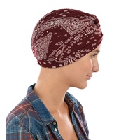 Paisley Print Viscose Turban | Red - Wine Burgundy | S/M