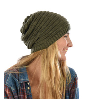 Double Striped Slouch Beanie | Green - Olive Green