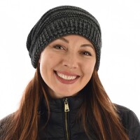 Ribbed Stretch Two Toned Beanie | Black / Grey
