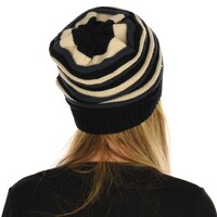 Colour Contrast Slouch Rasta Beanie Beige and Black