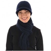 Knit Headband Visor Hat with Swirly Hat Liner | Navy Blue