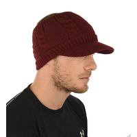 Knit Twist Visor Hat with Extra Wide Headband | Red - Wine Burgundy